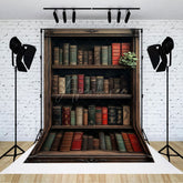 Aperturee - Aperturee Vintage Wooden Bookshelf Back To School Photo Backdrop